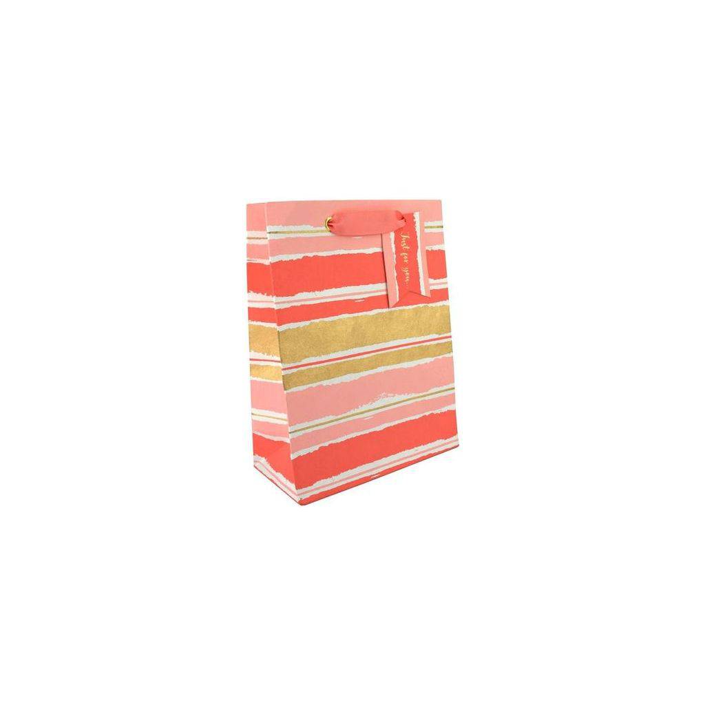 Love Vivid painterly pink gift bag with floral design, medium size, perfect for gift wrapping and special occasions.